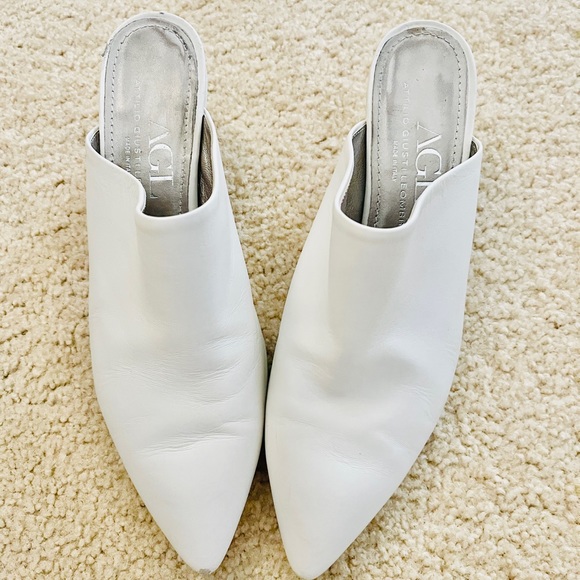 AGL Mule Heels Women size (9) 39.5 Off White Leather Pointed Toe Slide Shoes - Picture 2 of 9